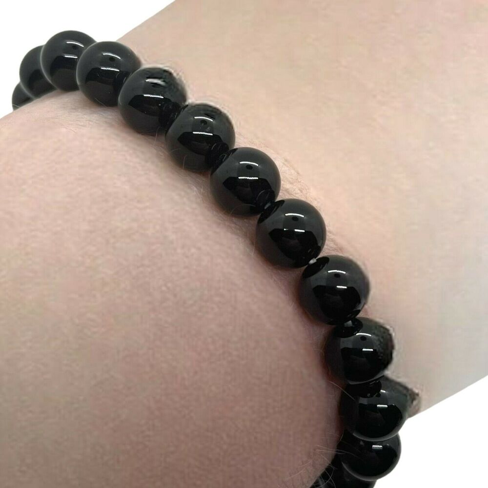 Bracelet Black Onyx Chakra 8mm Round 2.5" Adjustable Stretch Protective Amulet
